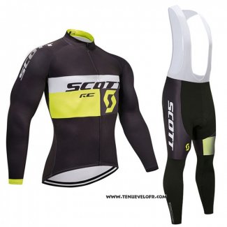 2018 Maillot Ciclismo Scott Noir et Blanc Manches Longues et Cuissard