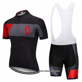 2018 Maillot Ciclismo Scott Noir et Rouge Manches Courtes et Cuissard