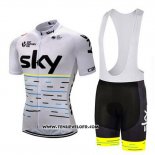 2018 Maillot Ciclismo Sky Blanc et Jaune Manches Courtes et Cuissard