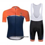 2019 Maillot Ciclismo Chomir Orange Fonce Bleu Manches Courtes et Cuissard