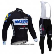 2019 Maillot Ciclismo Deceuninck Quick Step Noir Blanc Manches Longues et Cuissard