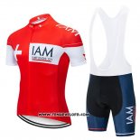 2019 Maillot Ciclismo IAM Rouge Blanc Manches Courtes et Cuissard
