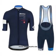 2019 Maillot Ciclismo Tour DE Suisse Fonce Bleu Blanc Manches Courtes et Cuissard