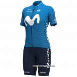 2020 Maillot Ciclismo Femme Movistar Blanc Bleu Manches Courtes et Cuissard