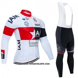 2020 Maillot Ciclismo IAM Blanc Rouge Noir Manches Longues et Cuissard