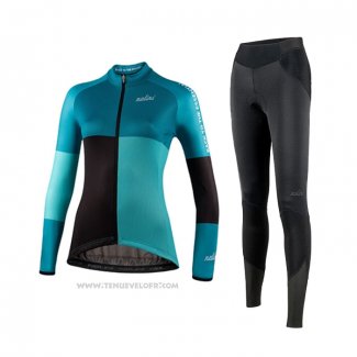 2021 Maillot Cyclisme Femme Nalini Lumiere Vert Bleu Clair Manches Longues et Cuissard