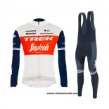 2021 Maillot Cyclisme Trek Segafredo Blanc Profond Bleu Manches Longues et Cuissard