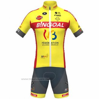 2021 Maillot Cyclisme Wallonie Bruxelles Jaune Manches Courtes et Cuissard