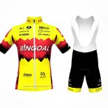 2023 Maillot Cyclisme Bingoal WB Jaune Rouge Manches Courtes et Cuissard