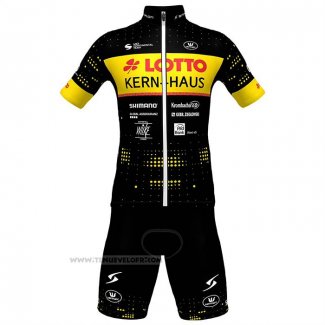 2023 Maillot Cyclisme Lotto-kern Haus Noir Jaune Manches Courtes Et Cuissard