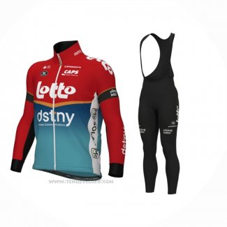 2024 Maillot Cyclisme Lotto Dstny Bleu Clair Rouge Manches Longues Et Cuissard