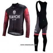 Maillot Ciclismo Bianchi Milano Petroso Noir Rouge Manches Longues et Cuissard