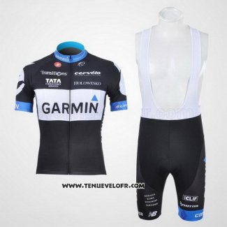 2011 Maillot Ciclismo Garmin Cervelo Blanc et Noir Manches Courtes et Cuissard