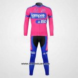 2012 Maillot Ciclismo Lampre ISD Rose et Azur Manches Longues et Cuissard