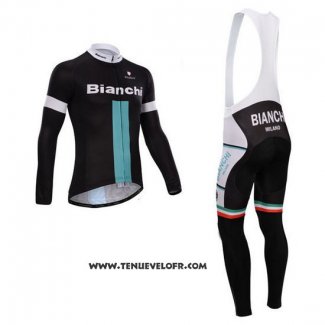 2014 Maillot Ciclismo Bianchi Noir et Vert Manches Longues et Cuissard