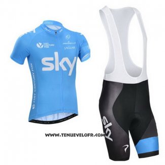 2014 Maillot Ciclismo Sky Azur et Blanc Manches Courtes et Cuissard