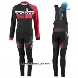 2016 Maillot Ciclismo Femme Scott Rouge et Noir Manches Longues et Cuissard