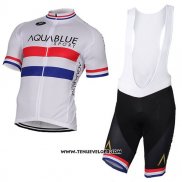 2017 Maillot Ciclismo Aqua Bleue Sport Champion British Blanc Manches Courtes et Cuissard