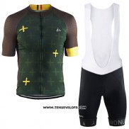 2017 Maillot Ciclismo Craft Monuments Marron et Vert Manches Courtes et Cuissard