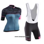 2017 Maillot Ciclismo Femme Northwave Noir et Bleu Manches Courtes et Cuissard