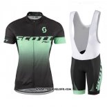 2017 Maillot Ciclismo Femme Scott Noir et Vert Manches Courtes et Cuissard