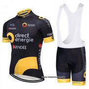 2018 Maillot Ciclismo Direct Energie Noir et Jaune Manches Courtes et Cuissard