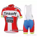 2018 Maillot Ciclismo Tinkoff Saxo Bank Rouge Blanc Manches Courtes et Cuissard