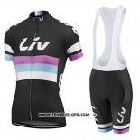 2019 Maillot Ciclismo Femme Liv Noir Blanc Violet Manches Courtes et Cuissard