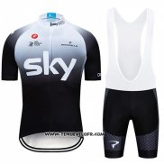 2019 Maillot Ciclismo Sky Blanc Noir Manches Courtes et Cuissard