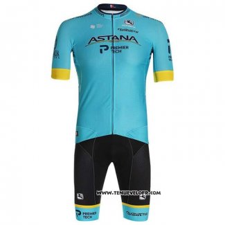 2020 Maillot Ciclismo Astana Jaune Bleu Manches Courtes et Cuissard