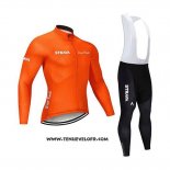 2020 Maillot Ciclismo STRAVA Orange Manches Longues et Cuissard