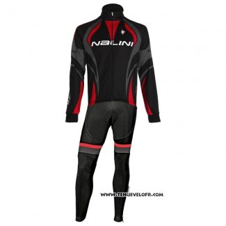 2020 Maillot Cyclisme Nalini Noir Gris Rouge Manches Longues et Cuissard