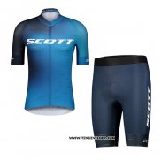 2021 Maillot Cyclisme Scott Noir Bleu Manches Courtes et Cuissard