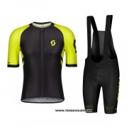 2021 Maillot Cyclisme Scott Noir Jaune Manches Courtes et Cuissard