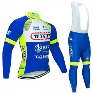 2021 Maillot Cyclisme Wanty-gobert Cycling Team Bleu Blanc Jaune Manches Longues et Cuissard