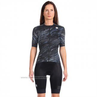 2023 Maillot Cyclisme Femme Sportful Noir Bleu Clair Manches Courtes et Cuissard