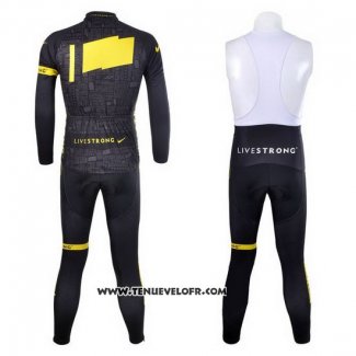 2012 Maillot Ciclismo Livestrong Noir et Jaune Manches Longues et Cuissard