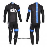 2013 Maillot Ciclismo Sky Bleu et Noir Manches Longues et Cuissard