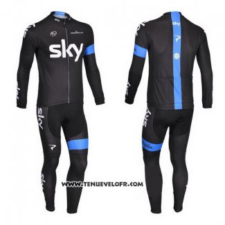 2013 Maillot Ciclismo Sky Bleu et Noir Manches Longues et Cuissard