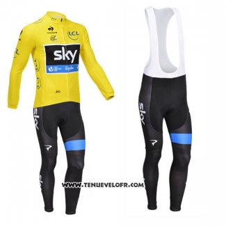 2013 Maillot Ciclismo Sky Lider Jaune et Noir Manches Longues et Cuissard