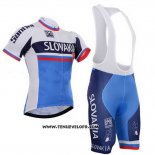 2013 Maillot Ciclismo Slovaquie Blanc et Bleu Manches Courtes et Cuissard
