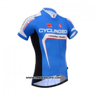 2014 Maillot Ciclismo Fox Cyclingbox Bleu et Blanc Manches Courtes et Cuissard