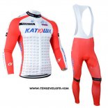 2014 Maillot Ciclismo Katusha Blanc et Rouge Manches Longues et Cuissard