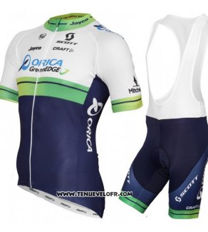 2015 Maillot Ciclismo Orica GreenEDGE Blanc et Bleu Manches Courtes et Cuissard