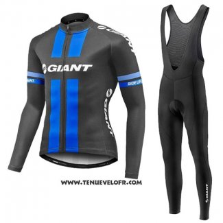 2016 Maillot Ciclismo Giant Noir et Bleu Manches Longues et Cuissard