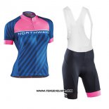 2017 Maillot Ciclismo Femme Northwave Bleu et Rose Manches Courtes et Cuissard