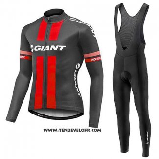 2017 Maillot Ciclismo Giant Rouge et Gris Manches Longues et Cuissard