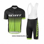 2017 Maillot Ciclismo Scott Vert et Noir Manches Courtes et Cuissard