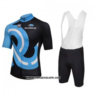 2018 Maillot Ciclismo Bici Amore Mio Noir et Bleu Manches Courtes et Cuissard