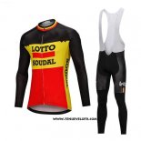 2018 Maillot Ciclismo Lotto Soudal Noir et Jaune Manches Longues et Cuissard